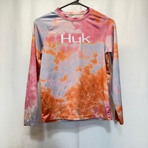 Huk Performance Shirt Kids Youth Medium Multicolor Tie Dye Long Sleeve Fishing